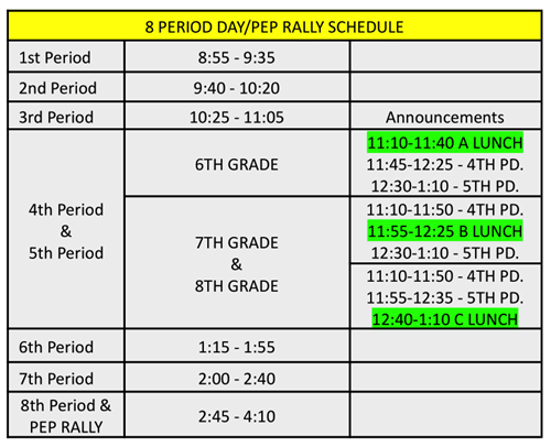 Pep Rally Schedule